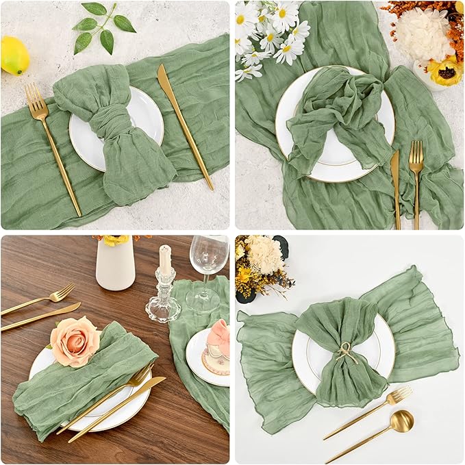 60 PCS Sage Green Gauze Cheesecloth Napkins,20x20 Inch Gauze Napkin Rustic Wrinkled Cheesecloth Napkin Bulk Washable Dinner Table Napkins for Wedding Party Bridal Shower Baby Shower Events Decor