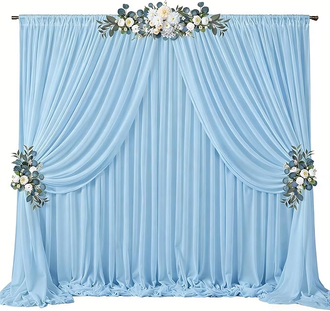 20ft x 10ft Baby Blue Backdrop Curtains, Wrinkle-Free Sheer Chiffon Fabric Photo Backdrop Draping Fabric for Wedding Arch Baby Shower Gender Reveal Photography Decorations
