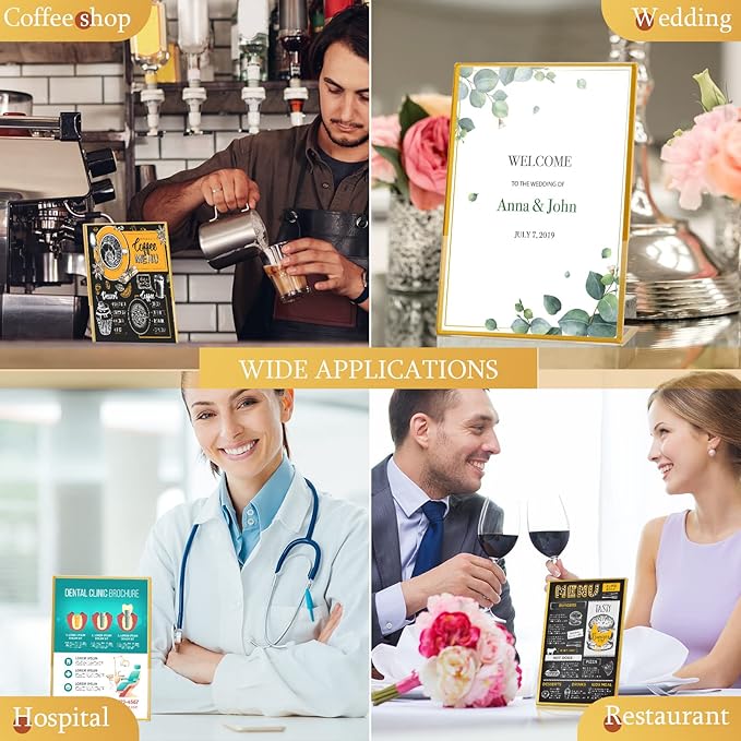 36 Pack Acrylic Sign Holder Gold Frame Table Numbers Slanted Back Menu Display Stand Clear Flyer Document Photo Display Holders Plastic Table Signs for Wedding Office(Vertical Style,4 x 6 Inch)