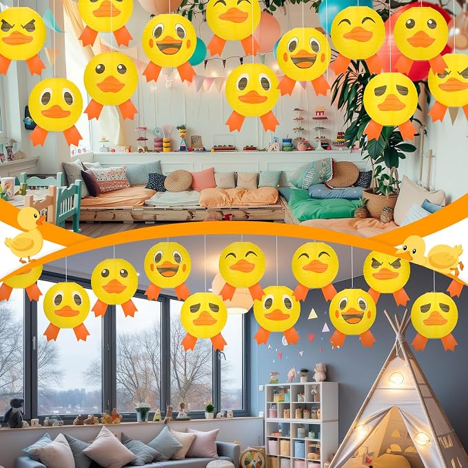 Panelee 12 Pcs Rubber Duck Party Decorations Paper Lanterns 8 Inch Hanging Round Paper Party Decorations for Holiday Indoor Outdoor Supplies