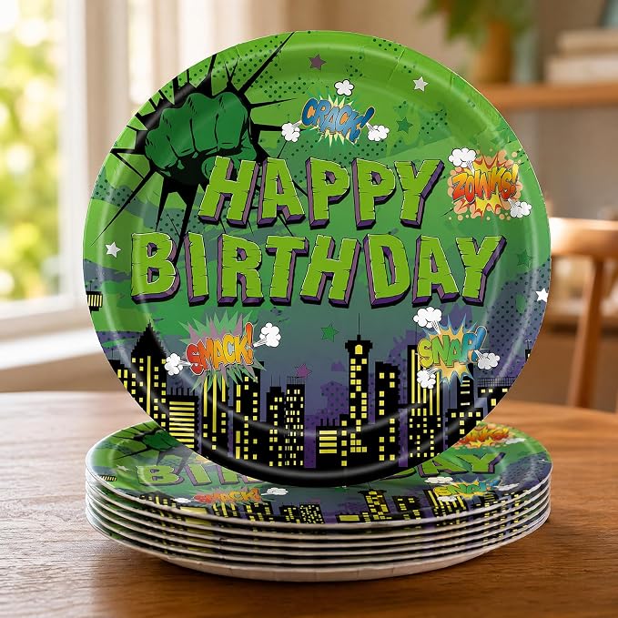 120 PCS Green Hero Party Decorations Include Plates Napkins and Knife and Fork Green Hero Party Supplies Serves 20