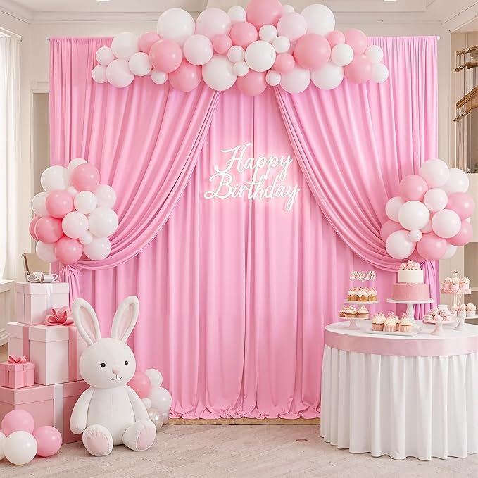 10ft x 8ft Wrinkle Free Pink Backdrop Curtain Drapes, Thick Polyester Baby Pink Backdrop for Girls Birthday Wedding Party Background Baby Shower