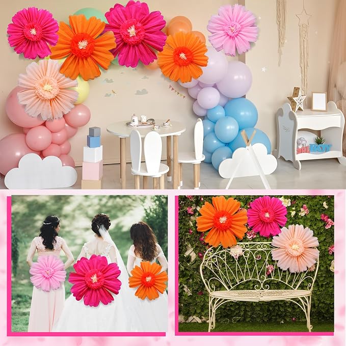 Giegxin 6 Pcs 31.5", 24" Orange Giant Paper Flower Rose Red Large Tissue Paper Flower for Wall Big Colorful Floral Decorations for Wall Wedding Bridal Shower Baby Shower Mexican Fiesta Crepe Birthday