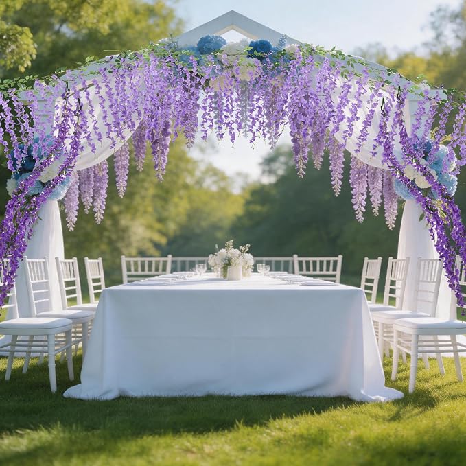 BSMYBO 30 Branches Wisteria Hanging Flowers Purple Artificial Wisteria Hanging Flowers Garlands Vine for Wedding Arch Party Ceremony Home Garden Backdrop Wall Decoration (2 Pack)