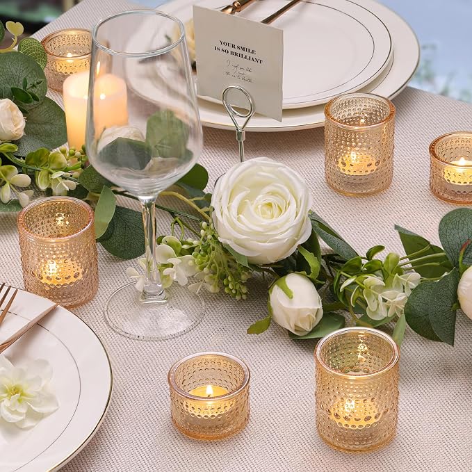 30 Pack Gold Polka Dot Glass Votive Candle Holders, Tealight Candle Holders for Gold Centerpieces, Wedding Table Decor, Bridal Shower, Party & Home Decor