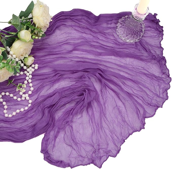 12 Pack Purple Cheesecloth Table Runner 10Ft Spring Gauze Cheese Cloth Table Runner 35x120 Inch Boho Sheer Rustic Fabric for Holiday Party Decor Baby Shower Wedding Decorations