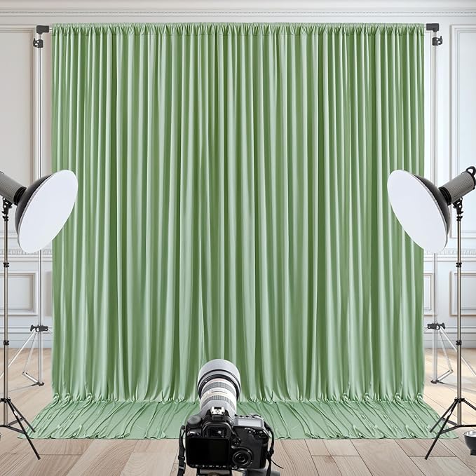 40x10ft Sage Green Backdrop Curtain for Wedding Parties Wrinkle Free Fabric Sage Green Drapes Backdrop Decoration for Baby Shower Birthday Photography Decoration 8 Panels, 5ft x 10ft