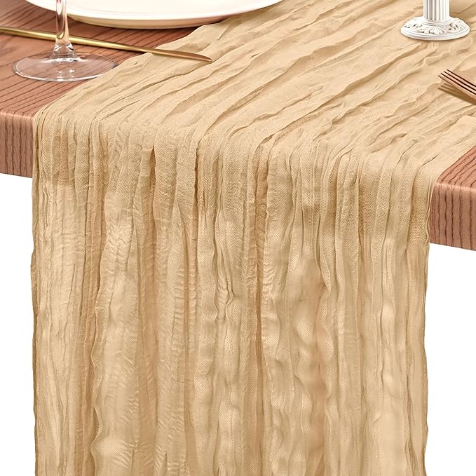 10 Pack Nude Cheesecloth Table Runner 10FT Boho Gauze Cheese Cloth Table Runners Romantic Rustic Sheer Table Decorations for Wedding Party Baby Shower Birthday Holiday Home