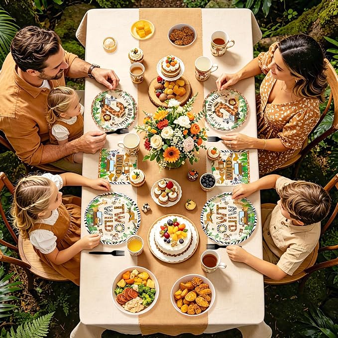 96Pcs Two Wild Birthday Party Decoration Safari Jungle 2 Year Old Birthday Plates and Napkins Mouse Safari Wild Animal Tableware Set for Boys Girls 2nd Birthday Party Supplies, Serves 24