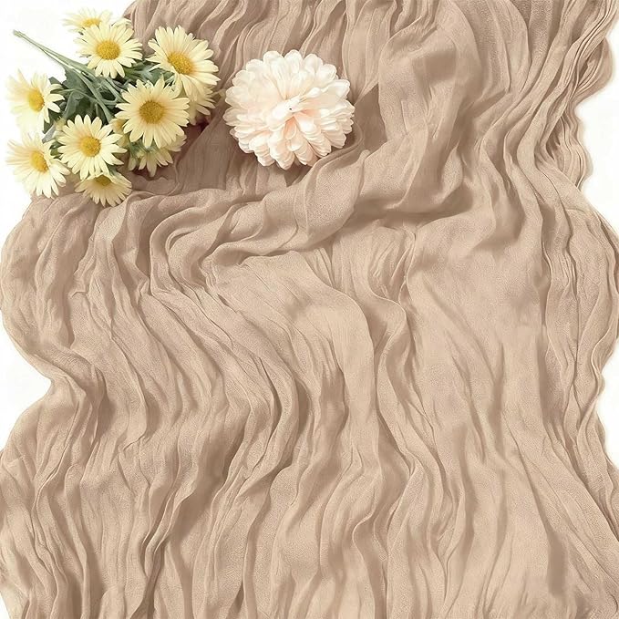 Light Coffee Brown Cheese Cloth Table Runner 21x120 Inch Long Sheer Table Runner Cheesecloth Table Cloth for Valentine’s Day Birthday Party Family Dinner Fit 8-10 People Tables