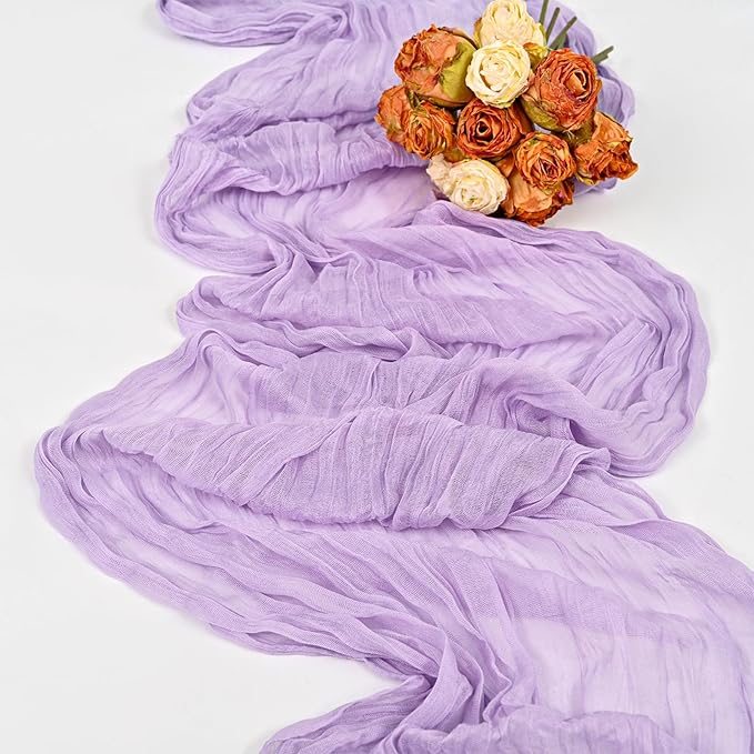 24 Pack Lavender Cheesecloth Table Runner ,10FT Cheese Cloth Table Runner for Wedding Decor, 20x120inch Rustic Boho Gauze Table Runners for Wedding Party Bridal Shower