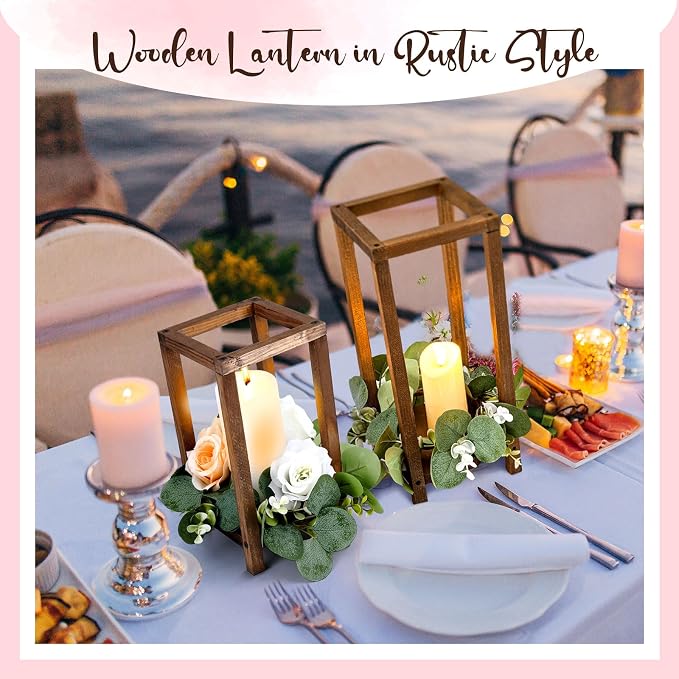 Geelin 10 Pcs Wooden Wedding Lantern Centerpiece Candle Lantern Table Wooden Candle Holder Decorative for Wedding Party Table Valentine Decor(10.59 in, 13 in,Brown)