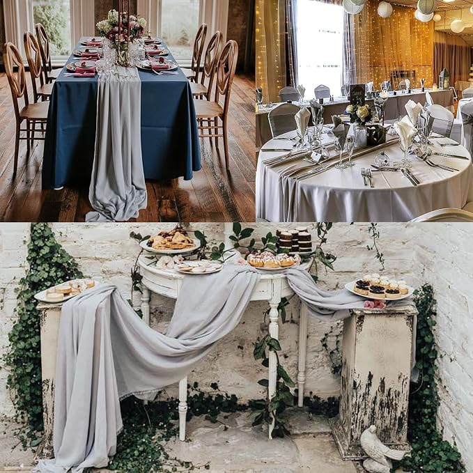 Fivenl 12 Pack Chiffon Table Runner - 27 x 120 Inches Sheer, Romantic for Wedding, Birthday, Party & Shower Decoration (Gray)