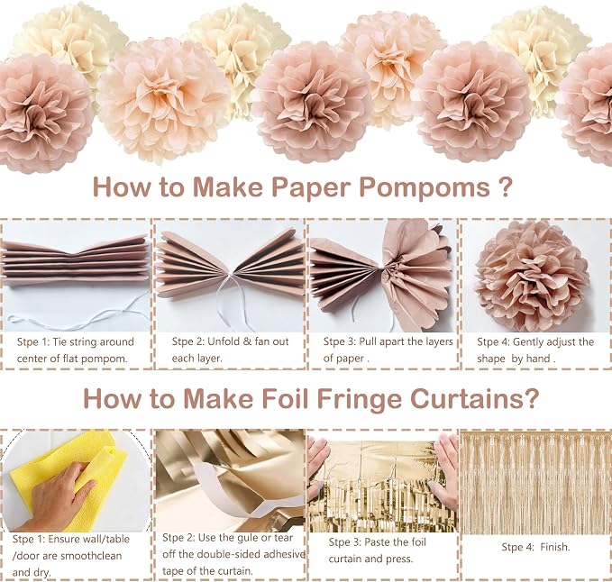 Blush Beige Birthday Decorations, Party Décor for Women, Boho Party Decorations, Daisy Flower Birthday Banner, Champagne Fringe Curtain
