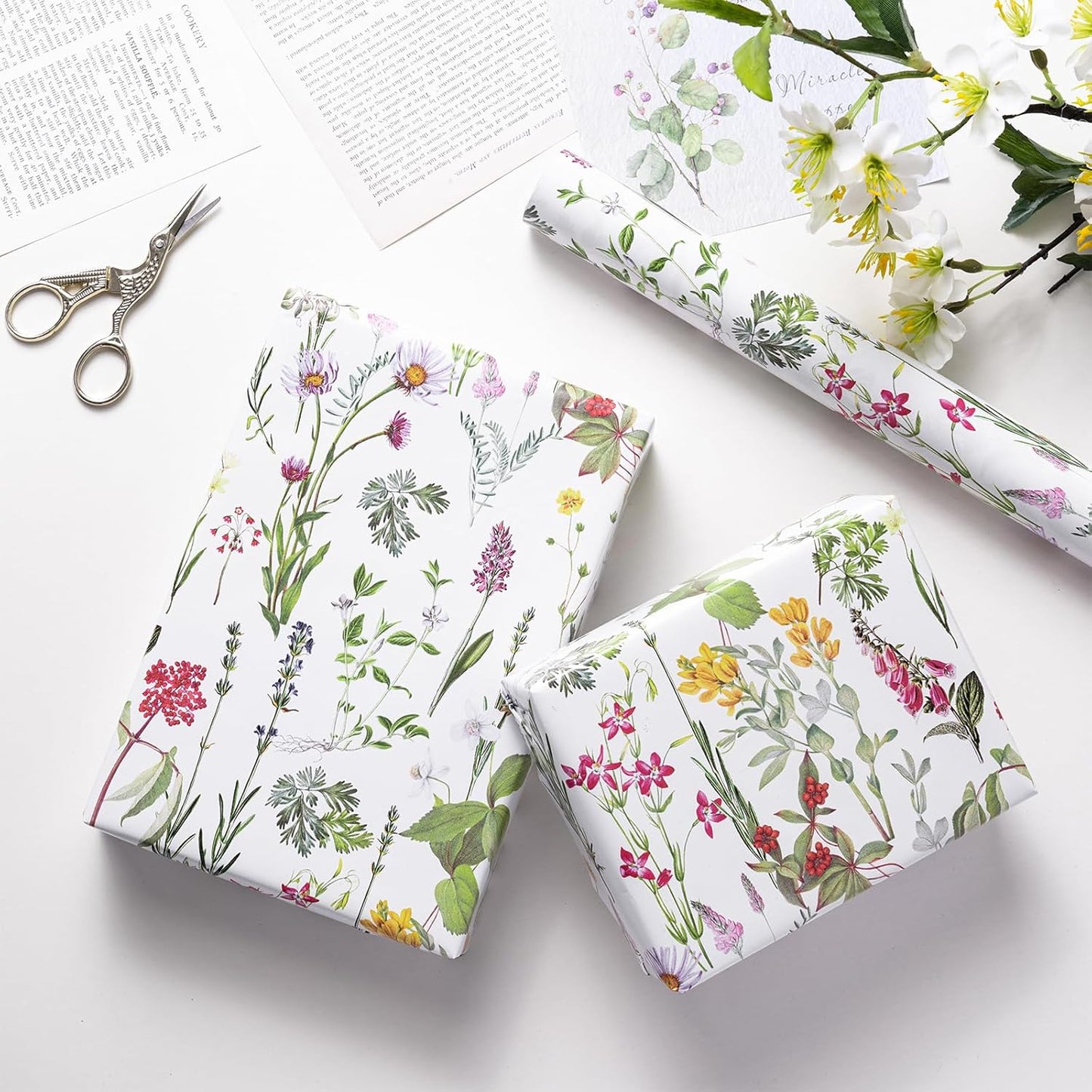 RUSPEPA 30" X 32.8' Wild Flower Wrapping Large Paper Roll for Women Girls, Jumbo Roll, Elegant Floral Design Gift Wrap Perfect for Birthday, Bridal Shower, Spring, Wedding, Mother's Day, 82 sq. ft.