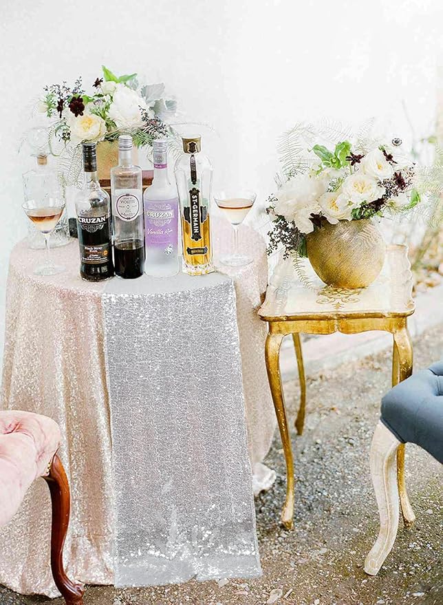 ShinyBeauty Sequin Table Runners Silver 15 Packs 12x108 Table Runner for Party Glitter Table Runner 108 Inches Long Table Linens for Weddings Sparkly Table Cover Event Table Decor