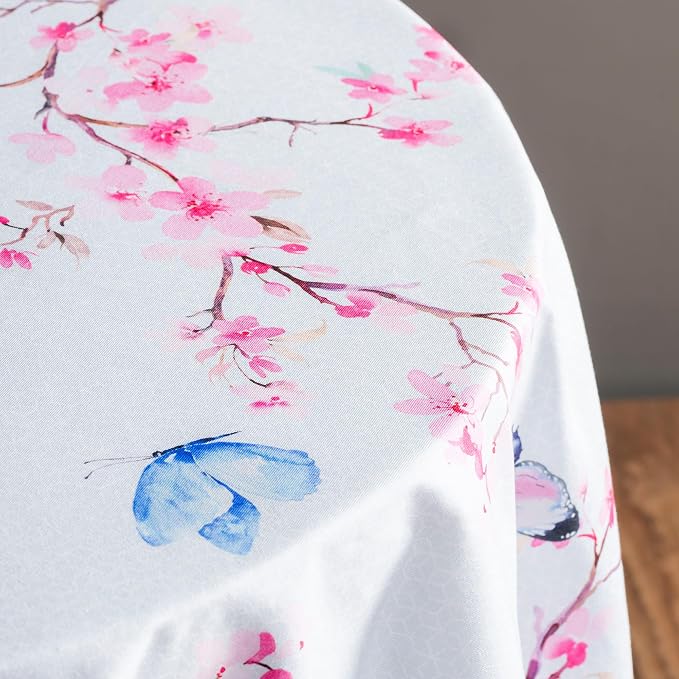 Maison d' Hermine Table Cloth Round Table 100% Cotton 69 Round Inches Tablecloth Reusable Decorative for Dining Kitchen Room Farmhouse Party Home Hotel Restaurant Spring Summer - Blossoms in Spring