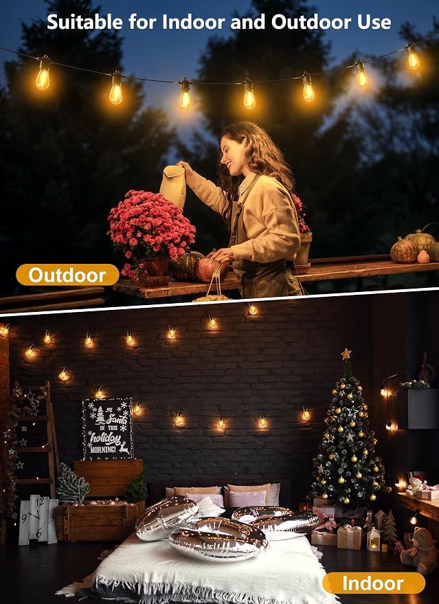 Brightown LED Outdoor String Lights for Patio 100FT with 32 Shatterproof S14 Vintage Edison Bulbs, Waterproof Outside Hanging Lights for Backyard Deck Garden Party Xmas Decor, 2700K
