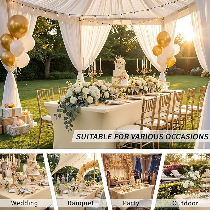 Fixwal 6 Pack 6Ft Champagne Table Cover, Spandex Fitted Tablecloths Rectangle, Wrinkle-Free and Stretch Folding Table Cloth for Banquet, Wedding, Party, Trade Show