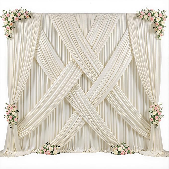 6 Panels Beige Backdrop Curtain for Baby Shower Wrinkle Free 30ft x 10ft Backdrop Drapes Panels for Parties Wedding Bridal Shower Birthday Photo Photography Fabric Background Decoration