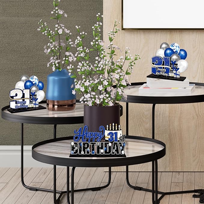 LINGTEER Happy 31st Birthday Blue Acrylic Table Topper Centerpieces Set - Cheers to 31 Years Old Birthday 31st Bday Party Gift Decorations.
