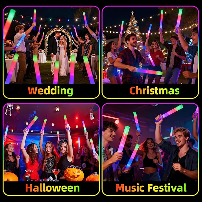 118 Pack Foam Glow Sticks Bulk Party Pack,Party Favors Supplies,3 Flashing Modes Glow In The Dark Party Supplies,Light Up Foam Sticks for Wendding Raves Camping Outdoor