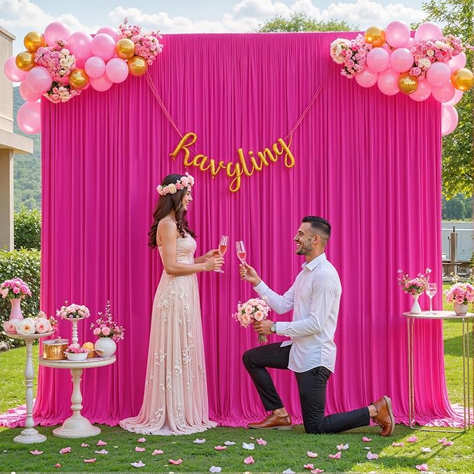 6 Panels Hot Pink Backdrop Curtain for Parties Fuchsia Wrinkle Free 30ft x 10ft Backdrop Drapes Panels for Baby Shower Birthday Photo Photography Polyester Fabric Background Decoration