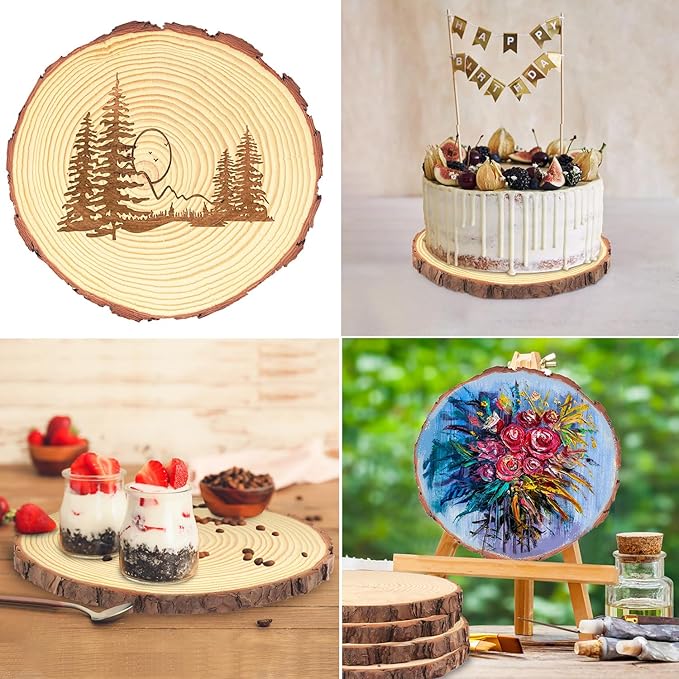 11 PCS 6.3-7.1 Inch Natural Wood Slices, Unfinished Pine Wood Circles with Barks for Coasters, DIY Crafts, Christmas Rustic Wedding Ornaments and Centerpieces,by GNIEMCKIN.