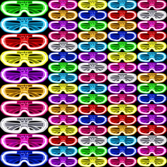 60 Pcs LED Glasses Bulk 10 Neon Colors Glow in the Dark Party Favor Supply for Light Up Glasses 3 Light Modes Glow Stick Sunglasses for Birthday Wedding Rave Party Flash Toy