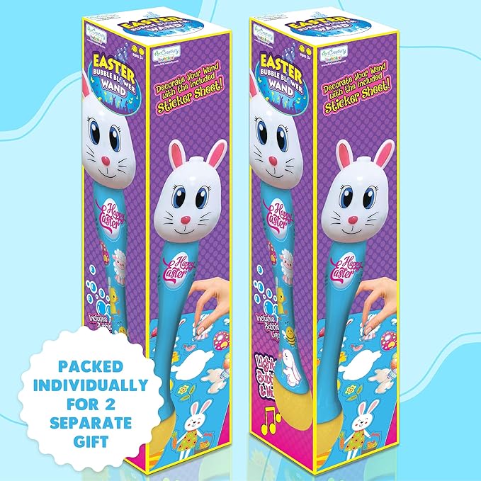 ArtCreativity Easter Bunny Bubble Wand (2 Pack), Easter Basket Stuffers for Toddler, 14" Light Up Automatic Bubble Maker with LED & Music, Bubbles for Kids, Toys for Toddlers