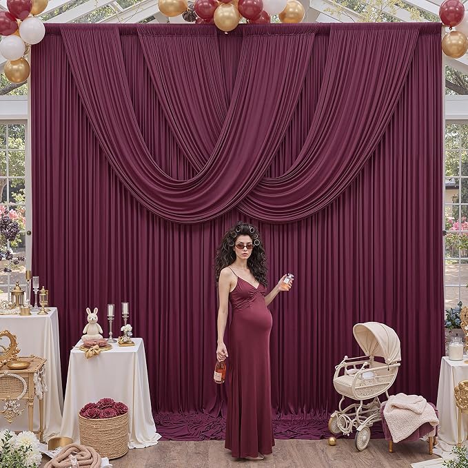 20ft x 12ft Burgundy Backdrop Curtains for Parties, Wrinkle Free 4 Panels Photo Backdrop Drapes Back Drop Cloth for Wedding Birthday Photography Background Decor