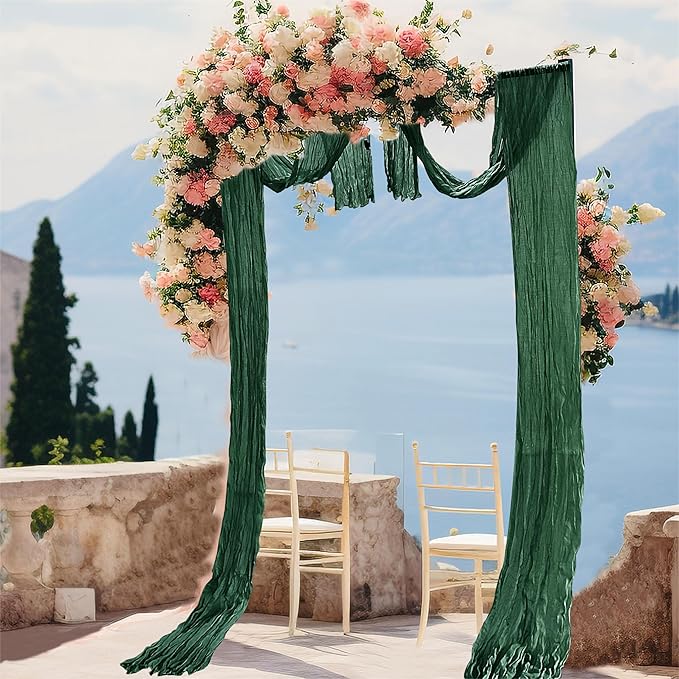 30 Pieces Emerald Green Cheesecloth Table Runner, 17x108 Inch Long Boho Gauze Table Runner Rustic Decorations for Wedding Birthday Holiday Party Baby Shower Table Decor