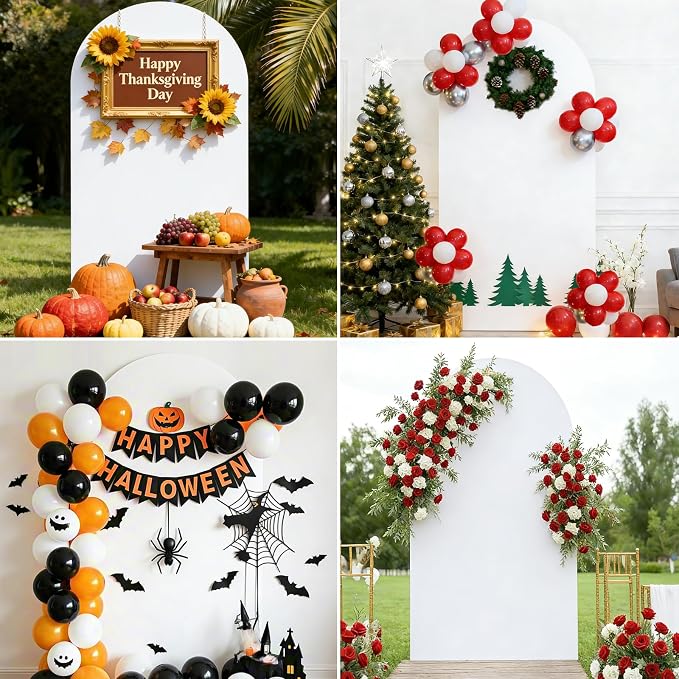 Metal Arch Backdrop Stand and Cover Set, 7.2FT Gold Wedding Backdrop Arch Frame Stand with Cover, Balloon Arch Stand with White Arch Cover for Party Birthday Baby Shower Graduation Decorations