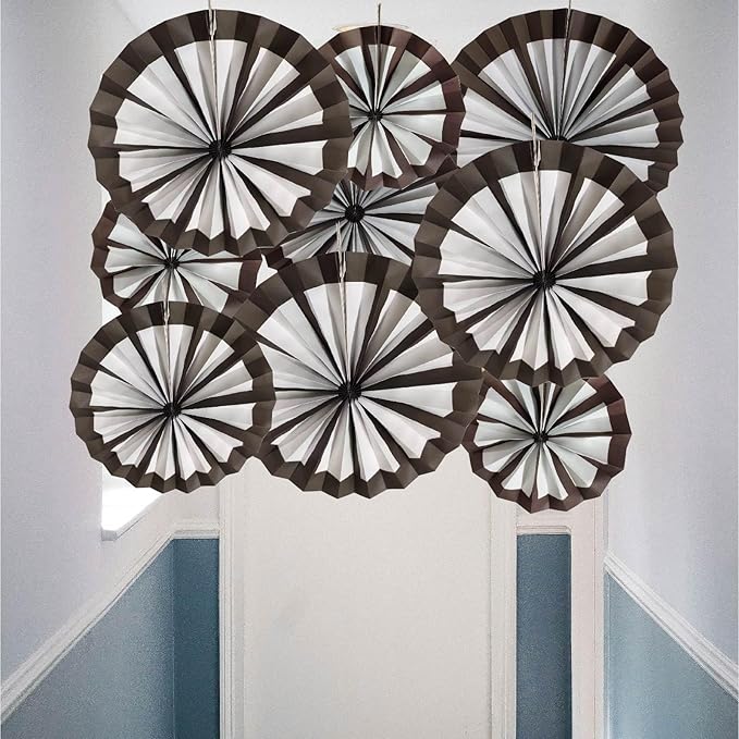 9Pcs Wagon Wheel Western Cowboy Party Decorations Straw Hay Bales Paper Fans Hanging Ceiling Wall Decor for Wild Cowboy Themed Rodeo Farm Birthday Party Supplies