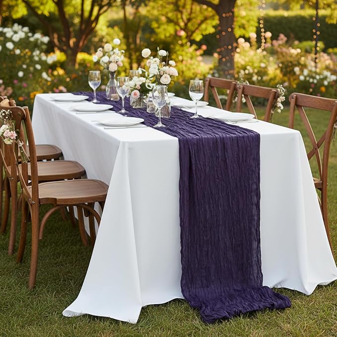 3 Pack Dark Purple Cheesecloth Table Runner 120 Inch 10FT Cheese Cloth Fabric Runners for Baby Shower, Banquet, Theme Party, Wedding Decoration