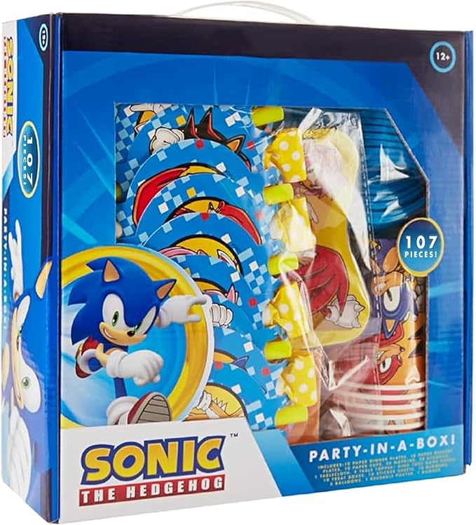 Sonic The Hedgehog Birthday Party Kit - Complete Supplies for 10, Video Game Themed Decorations, Licensed Banner, Plates, Cups, Balloons, Games, and Favors for Kids' Celebration