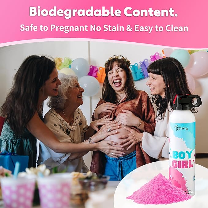 Gender Reveal Fire Extinguisher Set for Newborn Baby, 4Pcs Pink Gender Reveal Smoke Bombs, 100% Biodegradable Color Blaster for Cool Gender Reveal Ideas, Confetti Power Cannon Shooter Party Supplies