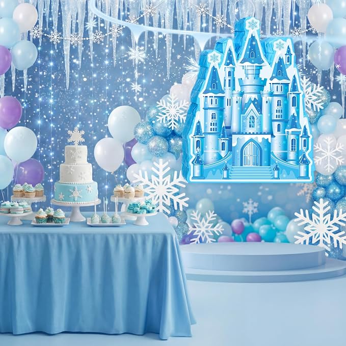 VioraWhite Princess Castle Piñata Blue Princess Birthday Party Supplies Blue Castle Piñata Set with Stick and Blindfold for Girls Kids Magical Wonderland Birthday Party Game Decorations Supplies