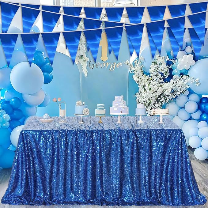 40M/130FT Blue Triangle Pennant Banner Flag Metallic Fabric Bunting Garland for Christmas Graduation Wedding Engagement Anniversary Bachelorette Birthday Bridal Shower Valentines Hen Party Supplies