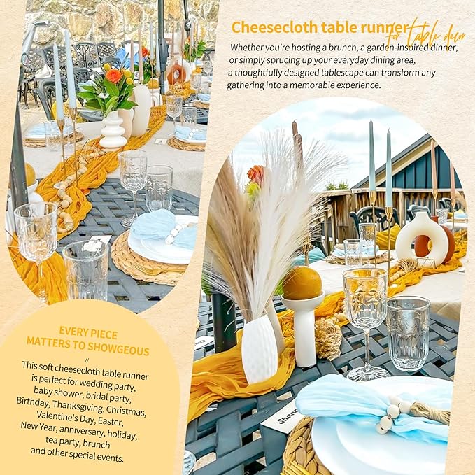 1 Pack Cheesecloth Table Runner 10FT Gold Table Runner Boho Gauze Cheese Cloth Table Runners Long Rustic Sheer Table Decorations for Wedding Party Baby Bridal Shower Birthday Holiday Home