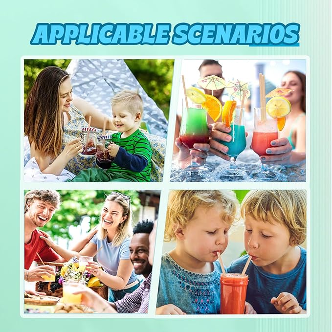 Sugarcane Straws, 100PC Biodegradable Drink Straw 7.8'' Disposable Compostable Straws for Hot Cold Drinks, Beverages, Coffee, Cocktail, Juice Home Favor, The Beach Party, Party Decoration and Supplies