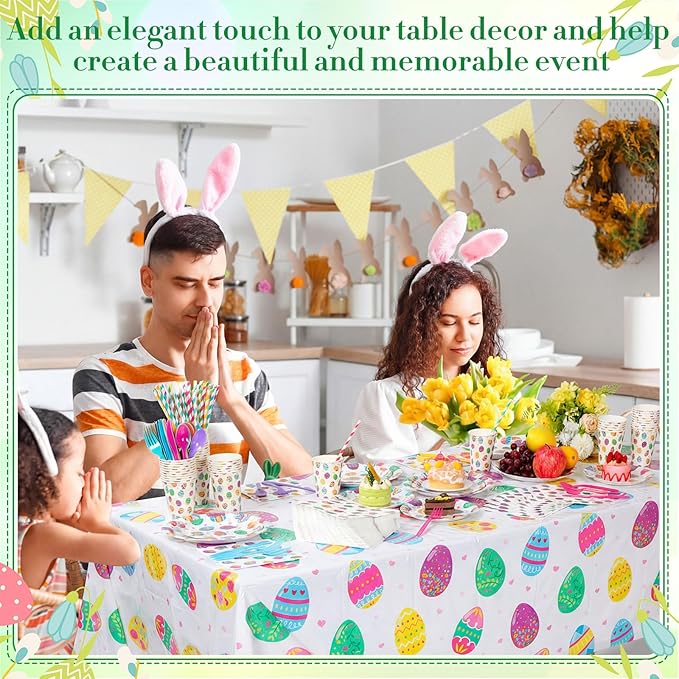 Funnymoom 452 Pcs Easter Party Supplies for 50, Colorful Easter Egg Paper Plates Napkins Cups Tablecloth Cutlery Straws Disposaable Tableware Set for Spring Birthday Baby Shower Party Decorations