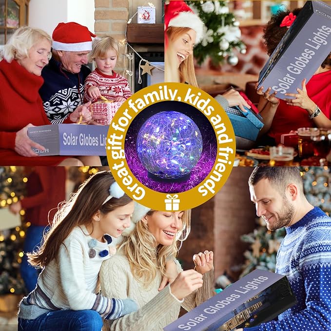 JKIMK Solar Globe Lights Outdoor Waterproof-Solar Balls Garden-Cracked Glass Ball Solar Lights Outdoor-Solar Orbs Outside-Outdoor Decorations Patio & Yard Lawn Backyard Decor