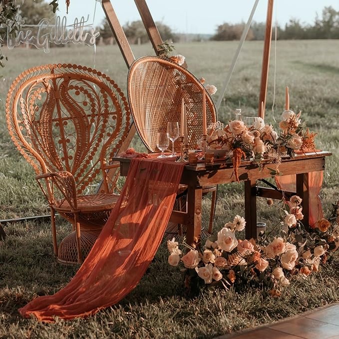 10 Pack Terracotta Cheesecloth Table Runner 17x108 Inch Semi Sheer Boho Rustic Gauze Cheese Cloth Table Runners for Wedding Party Birthday Baby Shower Home Décor