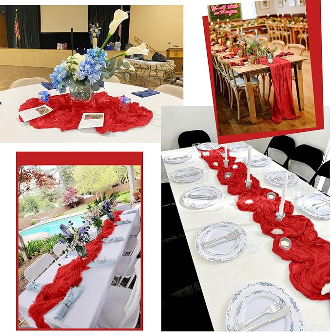 15 Pack Red Table Runner 17 x 108inch Cheesecloth Table Runner Boho Gauze Table Runners Rustic Sheer Fabric Cheese Cloth Table Runners for Wedding Party Bridal Shower Farmhouse Thanksgiving Decor