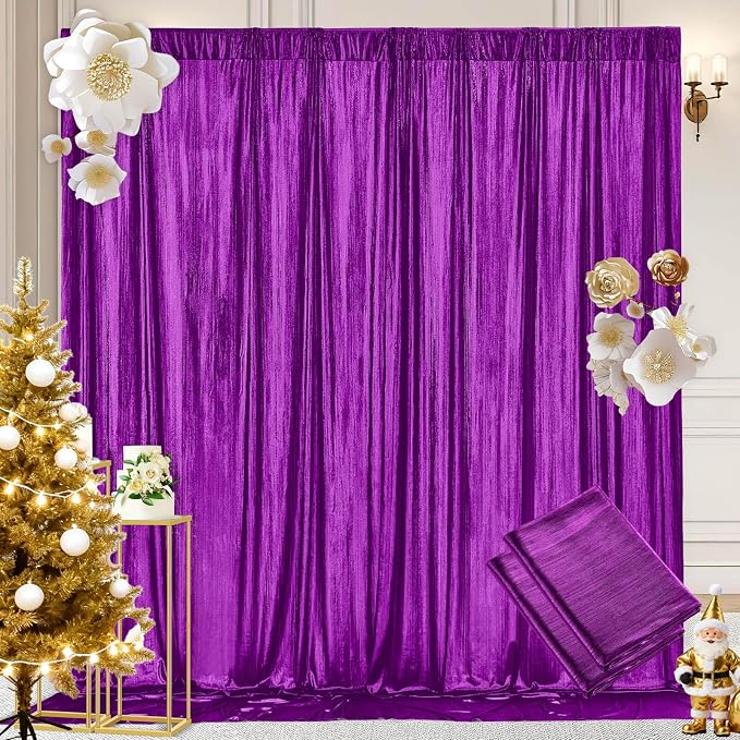 Glitter Sequin Backdrop Curtains 9.6x10ft - Purple Photography Backdrops with Non-Shedding Shimmer Wrinkle-Free Stage Drapes for Wedding Halloween Studio Shoots (4.8x10ft 2 Panels)