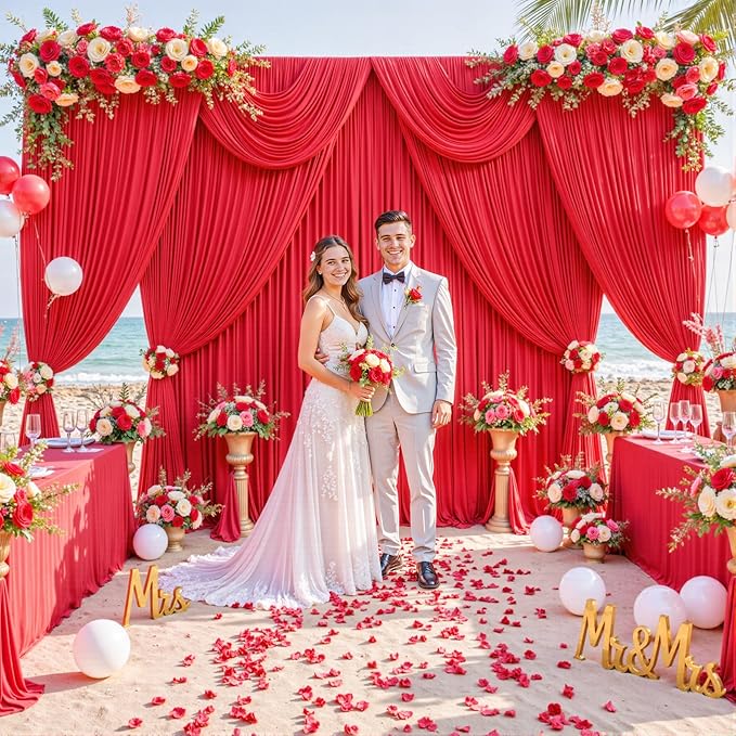 10ft x 10ft Red Backdrop Curtain for Parties Red Wrinkle Free Backdrop Drapes Panels for Wedding Baby Shower Birthday Photo Photography Christmas Polyester Fabric Background Decoration