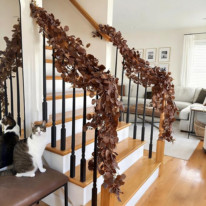 CQURE 3Pcs Eucalyptus Garland,Artificial Eucalyptus Leaves Table Greenery Garland Wreath Vines for Wedding Party Table Fireplace Bedroom Wall Room Decor