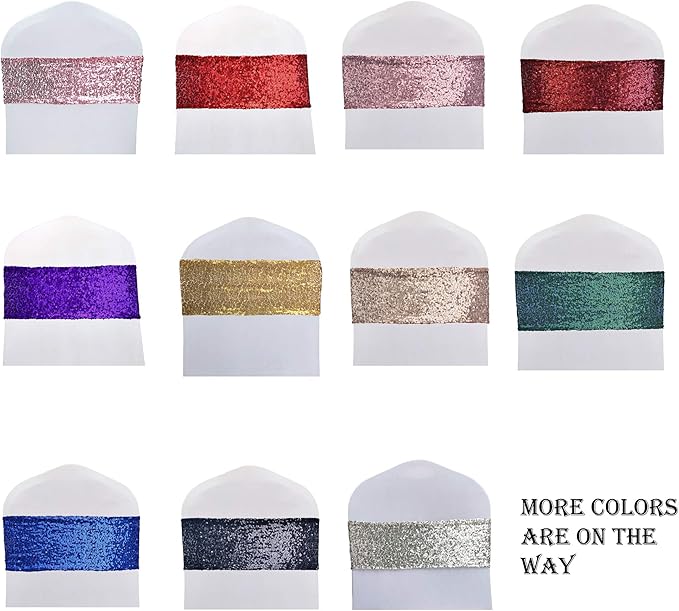 High Elastic Sequin Chair Sashes Bands for Wedding Party Decoration Soft Sashes, Shining Sequin Chair Bows for Party Decoration Home (50PCS, Silver1)