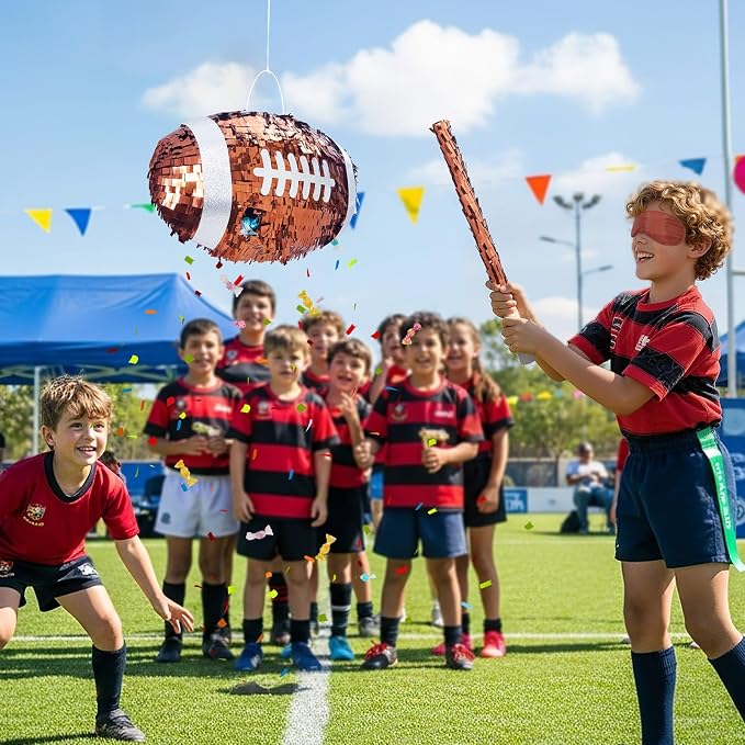 WERNNSAI Football Piñata - Football Birthday Decoration Sports Piñata with Blindfold and Stick for Sports Player Party Decoration Men Boys Birthday Anniversary Competition Celebration Supplies